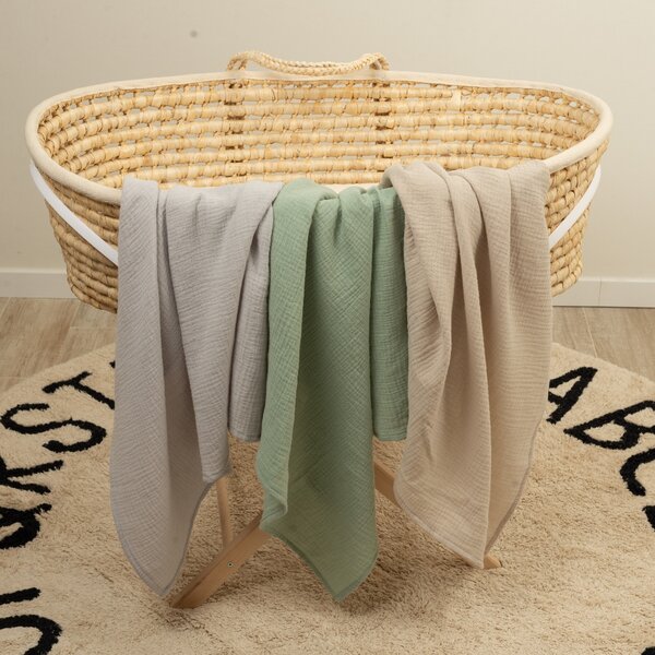 Set 3 paturici din muselina dubla moale 78x78 cm Kidizi Natur, 100% bumbac
