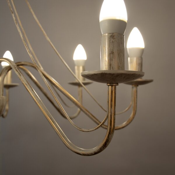 Candelabru pe lanț MALBO 8xE14/10W/230V alb/auriu/patină