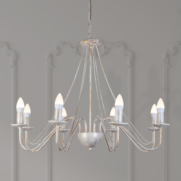 Candelabru pe lanț MALBO 8xE14/10W/230V alb/auriu/patină