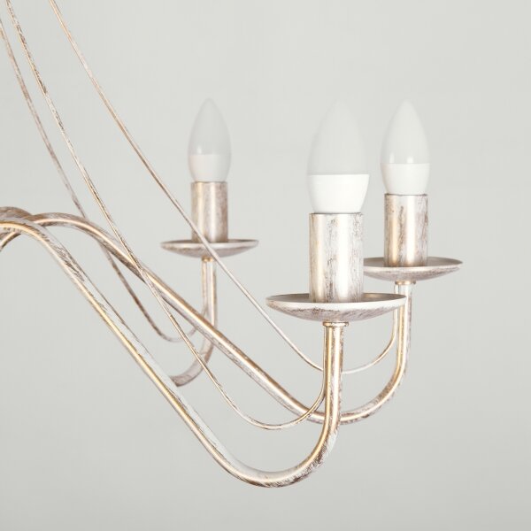 Candelabru pe lanț MALBO 8xE14/10W/230V alb/auriu/patină
