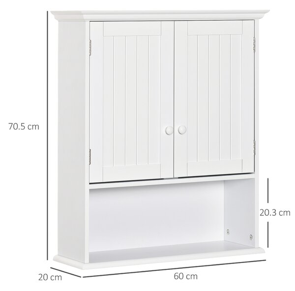 Kleankin Dulap de Baie Suspendat cu Dulăpior, 2 Uși cu Închidere Magnetică și Raft Deschis, 60x20x70.5 cm, Alb | Aosom Romania