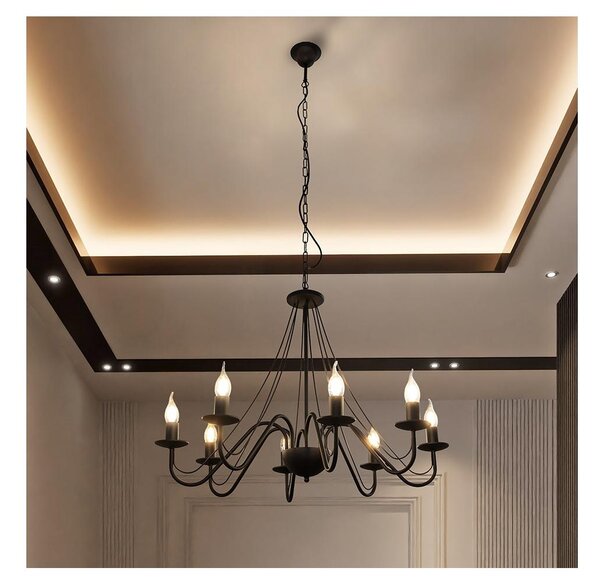 Lustră suspendată pe lanț MALBO, 8xE14/10W/230V, neagră