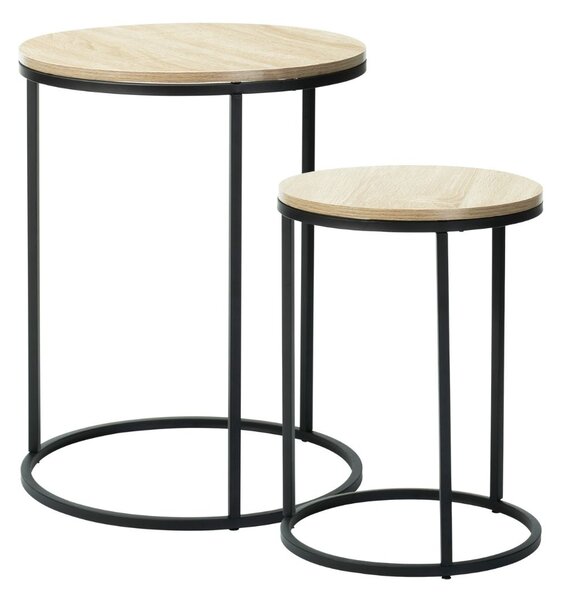 Set 2 măsuțe de cafea Trends4You, metal & MDF, design modern, negru cu crem