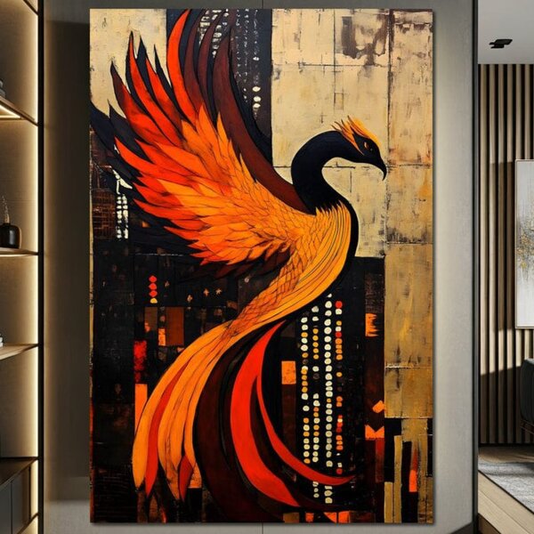 Tablou Canvas Premium, LuxCanva® M1016, Ascensiunea Phoenixului, Renastere, Aripi, Flacari, Pasare, Zbor, Mitologie, Eleganta, Birou, Living, Camera Copii
