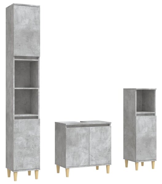 Set mobilier de baie, 3 piese, gri beton, lemn compozit