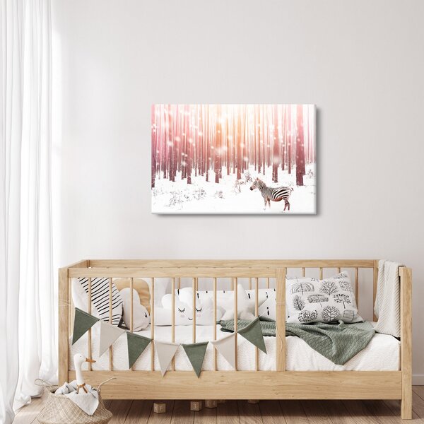Tablou - Zebra în pădurea înzăpezită (90x60 cm)