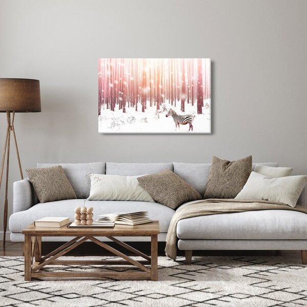 Tablou - Zebra în pădurea înzăpezită (90x60 cm)