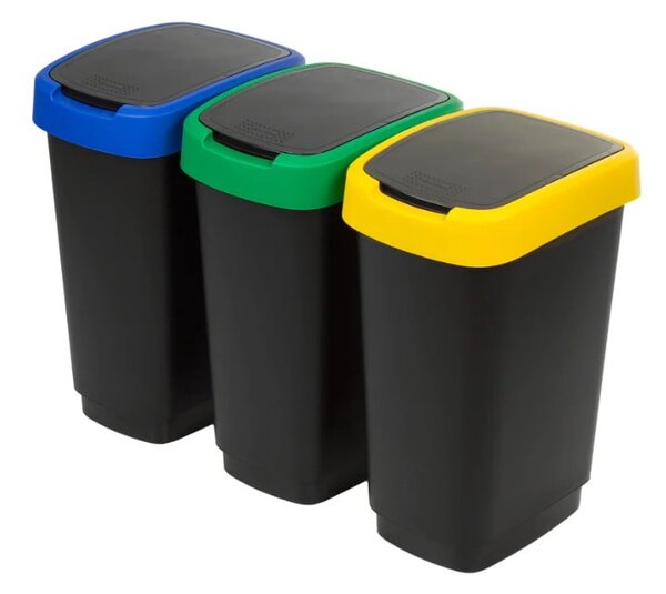 Coșuri de gunoi negre 3 buc. pentru reciclat din plastic reciclat 25 l Twist – Rotho