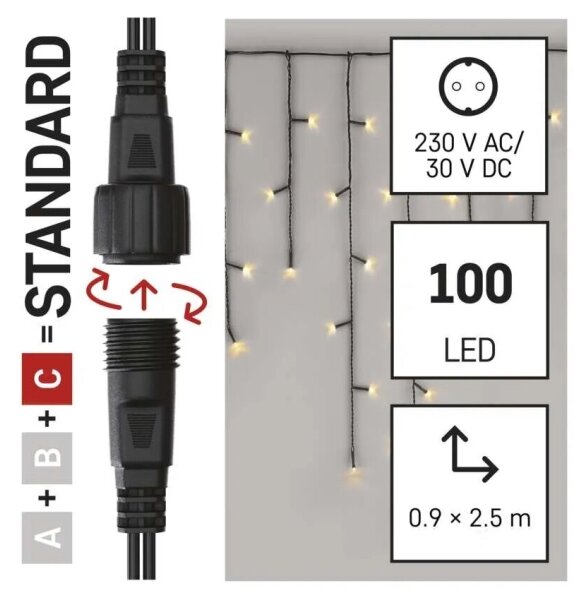 Ghirlandă luminoasă LED pentru exterior, 100 LED, 2,5 x 0,9 m, IP44, alb cald
