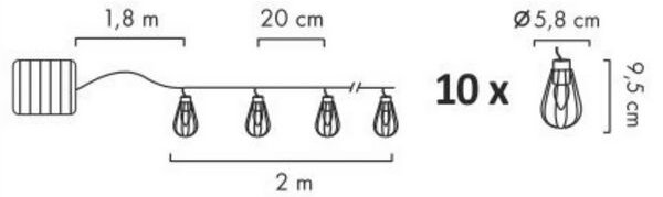 LED șir solar exterior 10xLED/1,2V 300mAh 3,8m IP44