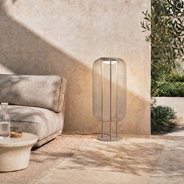 Lucande Lampadar LED Korvyn, gri piatră, înălțime 80 cm, IP44, Gri, Metal, Design