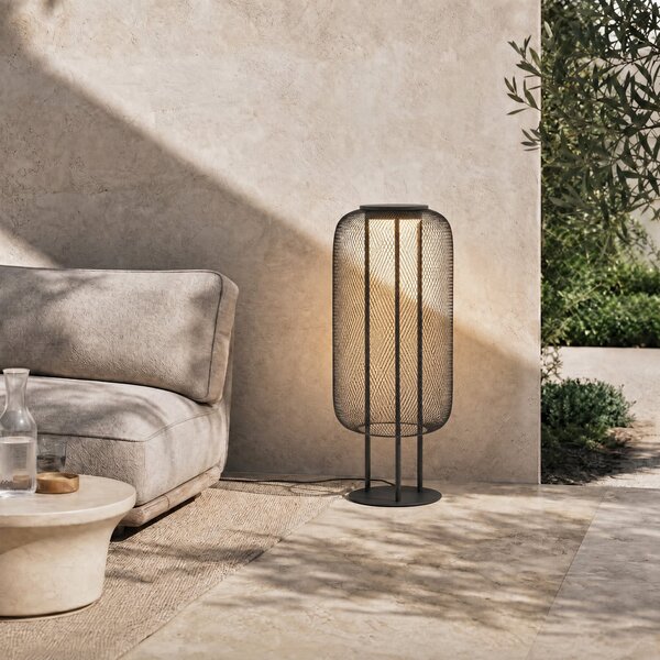 Lucande Lampadar LED Korvyn, negru, înălțime 80 cm, IP44, Negru, Metal, Design