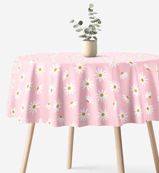 Goldea față de masă 100% bumbac - flori de margaretă - rotundă Ø 140 cm