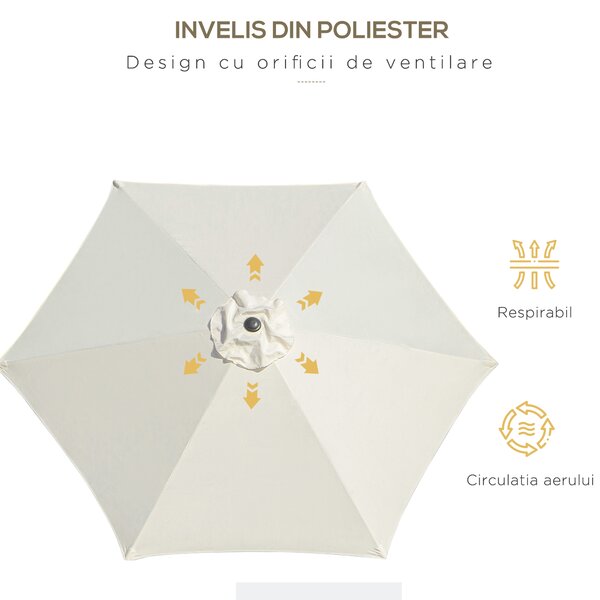 Outsunny Umbrelă de Grădină și Plajă Inclinabilă din Aluminiu și Poliester Alb Φ2.6×2.35m | Aosom Romania