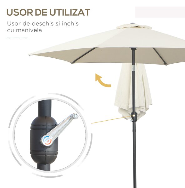 Outsunny Umbrelă de Grădină și Plajă Inclinabilă din Aluminiu și Poliester Alb Φ2.6×2.35m | Aosom Romania