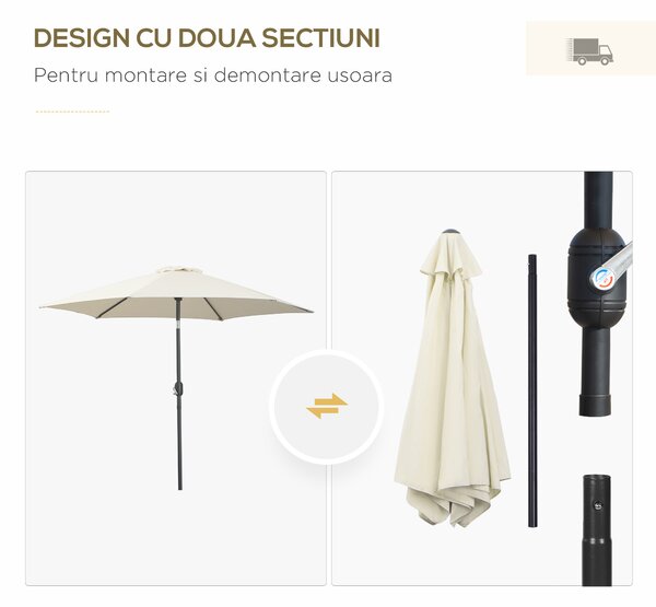 Outsunny Umbrelă de Grădină și Plajă Inclinabilă din Aluminiu și Poliester Alb Φ2.6×2.35m | Aosom Romania