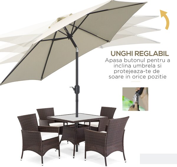 Outsunny Umbrelă de Grădină și Plajă Inclinabilă din Aluminiu și Poliester Alb Φ2.6×2.35m | Aosom Romania