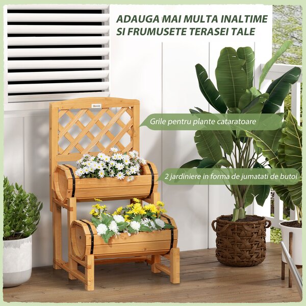 Outsunny Jardinieră Lemn de Brad Formă Butou Design Înălțat Galben 45x45x80cm pentru Grădină | Aosom Romania