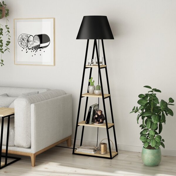 Lampa de podea Pal, stejar/negru, PAL melaminat, 50x165x22 cm