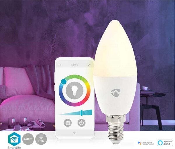 Bec LED RGB dimabil E14/4,9W/230V Wi-Fi 2700-6500K Nedis WIFILRC10E14