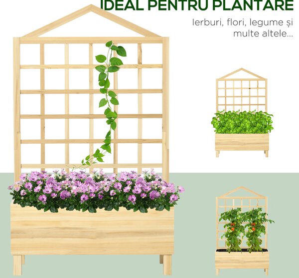 Outsunny Ghiveci din Lemn cu Grilaj pentru Plante Cățărătoare, Ideal pentru Legume și Flori, 90x43x150 cm, Design Natural | Aosom Romania
