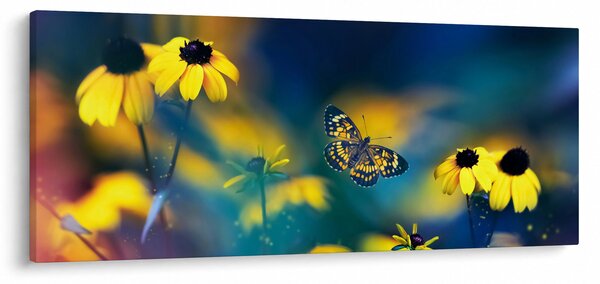 Tablou - Fluture galben și flori (120x50 cm)