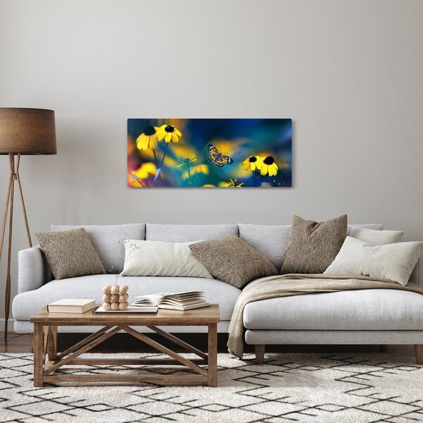 Tablou - Fluture galben și flori (120x50 cm)