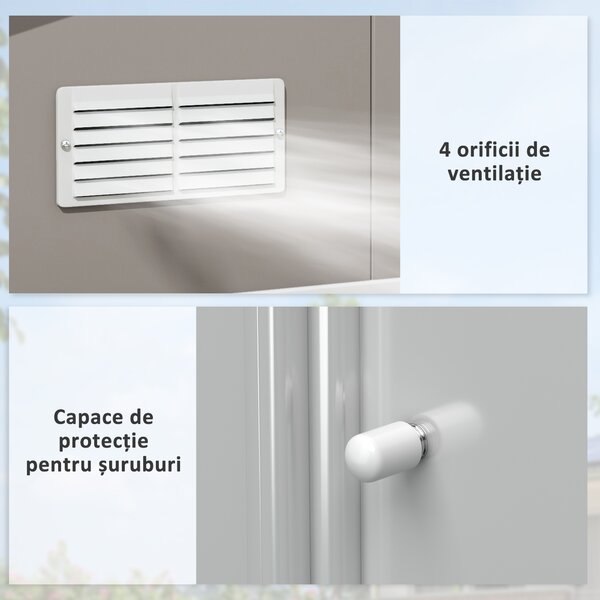 Outsunny Magazie de Gradina cu Usi Duble Glisante si Acoperis Inclinat, Sopron de Gradina din Otel si PP, 3.4x4x2m, Gri | Aosom Romania
