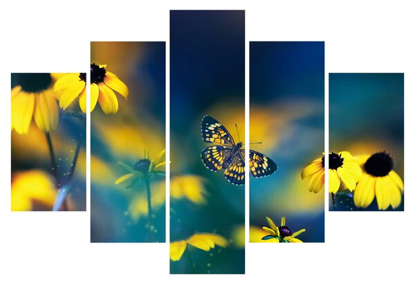 Tablou - Fluture galben și flori (150x105 cm)