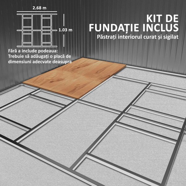 Outsunny Magazie de Gradina cu Usi Duble Glisante si Acoperis Inclinat, Sopron de Gradina din Otel si PP, 3.4x4x2m, Gri | Aosom Romania
