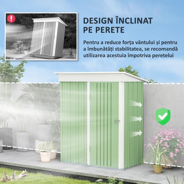 Casute de gradina de mici dimensiuni, din otel,cu usa cu blocare, 161x95x163/181cm, verde | Aosom Romania