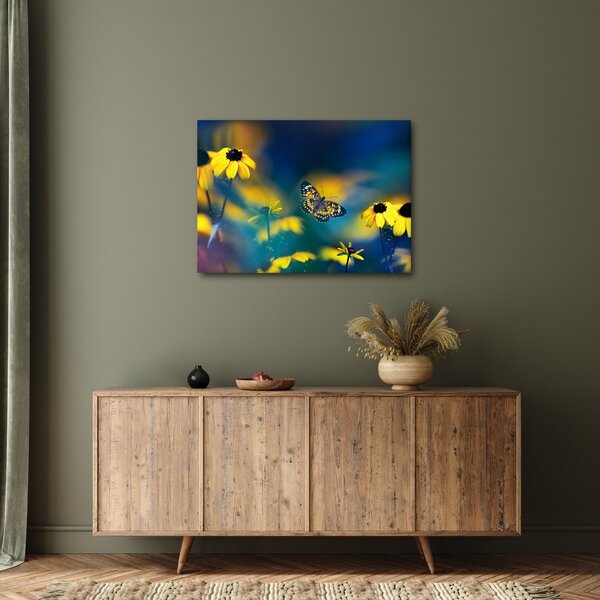 Tablou - Fluture galben și flori (70x50 cm)