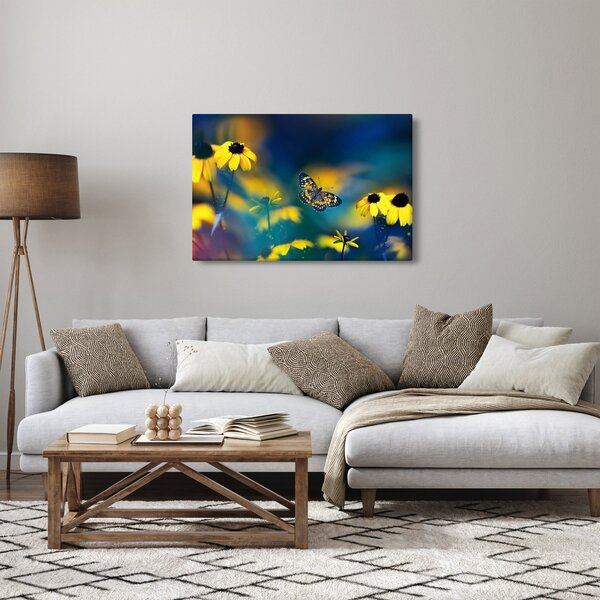 Tablou - Fluture galben și flori (90x60 cm)