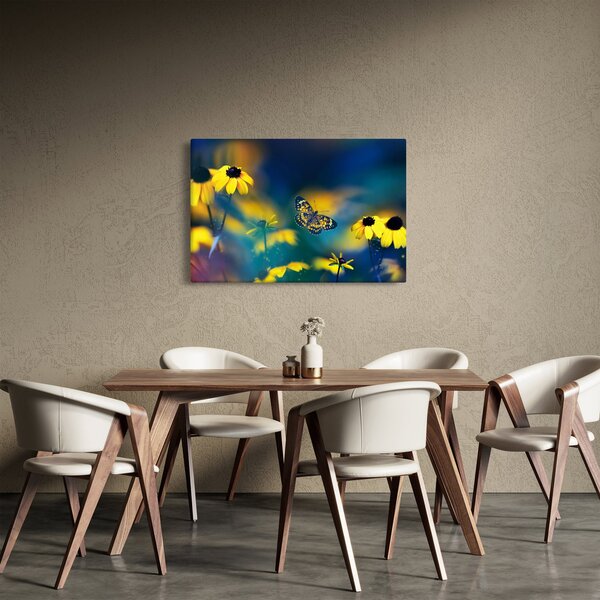 Tablou - Fluture galben și flori (90x60 cm)