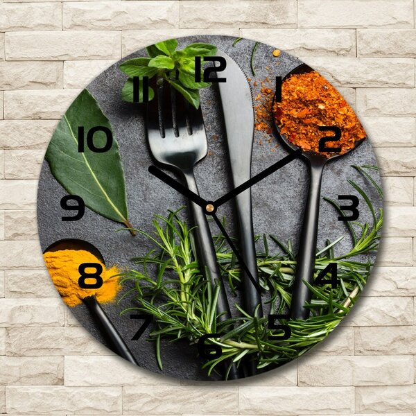 Ceas de sticlă pe perete rotund Tacâmuri și condimente
