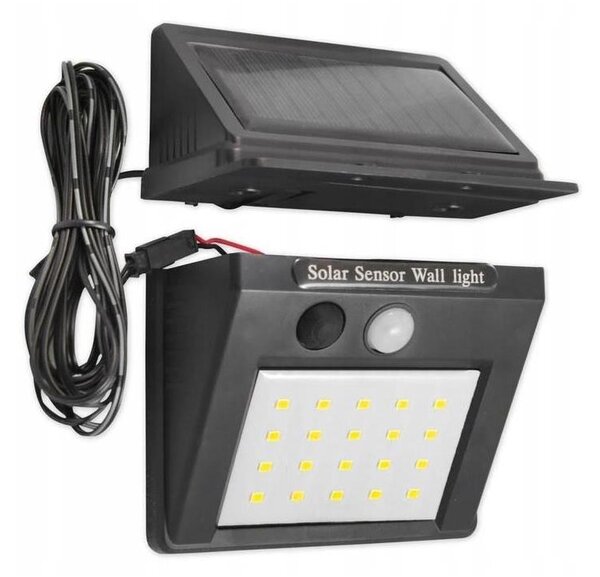 Lampă solară de perete cu LED, senzor și panou extern, 0,55W/3,7V, IP44
