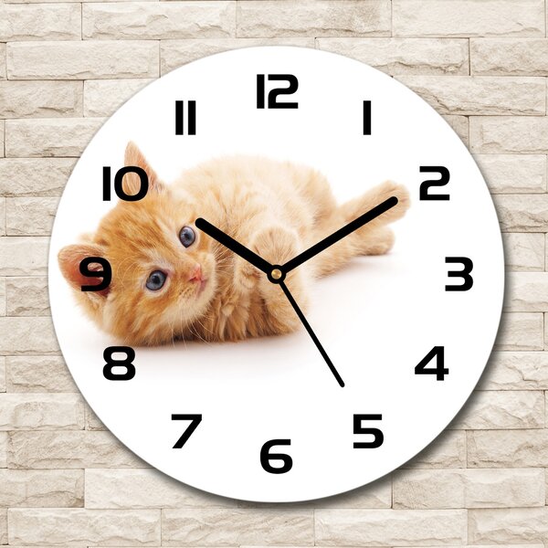 Ceas rotund de perete din sticlă Red Cat