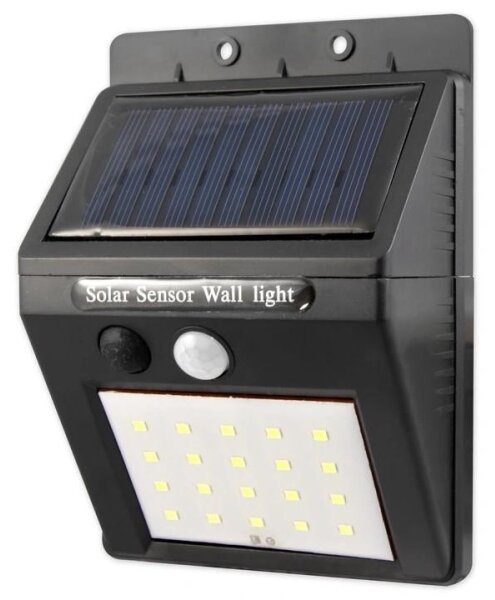 Lampă solară de perete cu LED, senzor și panou extern, 0,55W/3,7V, IP44
