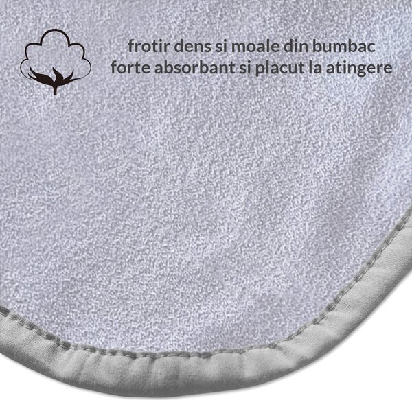 Prosop bebe din bumbac cu gluga 90x90 cm Kidizi Ducky, culoare gri, potrivit de la nastere pana la 2 ani