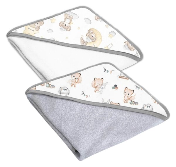 Set doua prosoape bebelus din bumbac cu gluga 90x90 cm Kidizi Koala Friends