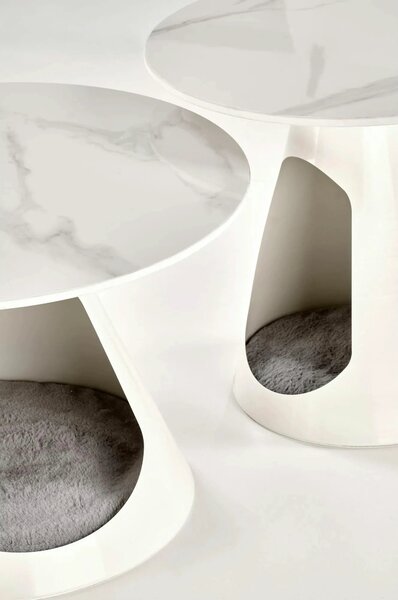 Set 2 masute cafea OSARIO, alb cu efect de marmura, ceramica/metal