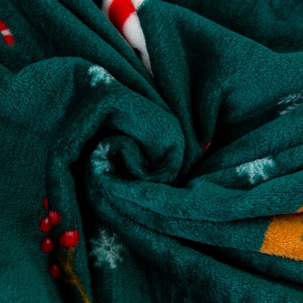 Patura microplus de Craciun SNOWMAN AND GINGERBREAD verde Dimensiuni: 150 x 200 cm