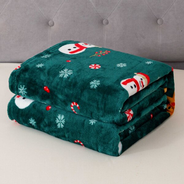 Patura microplus de Craciun SNOWMAN AND GINGERBREAD verde Dimensiuni: 150 x 200 cm