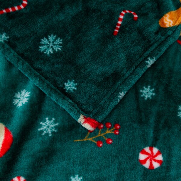 Patura microplus de Craciun SNOWMAN AND GINGERBREAD verde Dimensiuni: 150 x 200 cm
