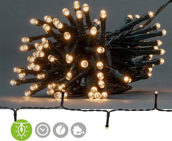 Nedis CLBO96 - Ghirlandă LED 96xLED/7 funcții/3xAA 7,7m IP44 alb cald