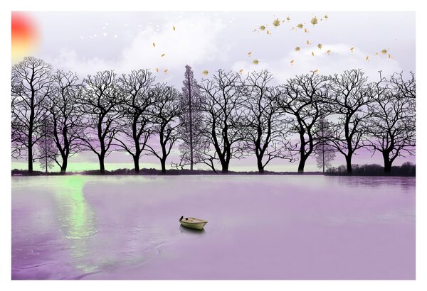 Tablou - Barcă pe lac (90x60 cm)