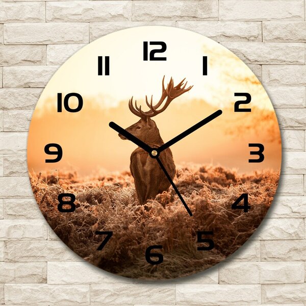 Ceas rotund de perete din sticlă Sunrise Deer