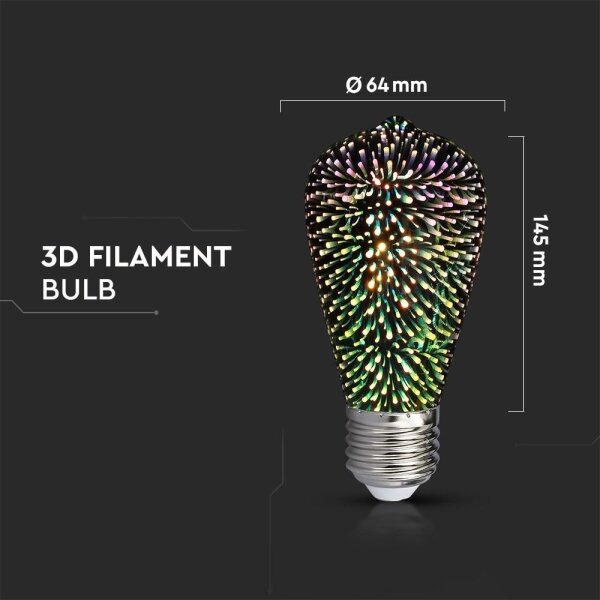 Bec LED 3D decorativă FILAMENT ST64 E27/3W/230V 3000K
