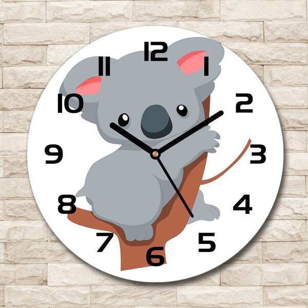 Ceas de sticlă pe perete rotund Koala într-un copac