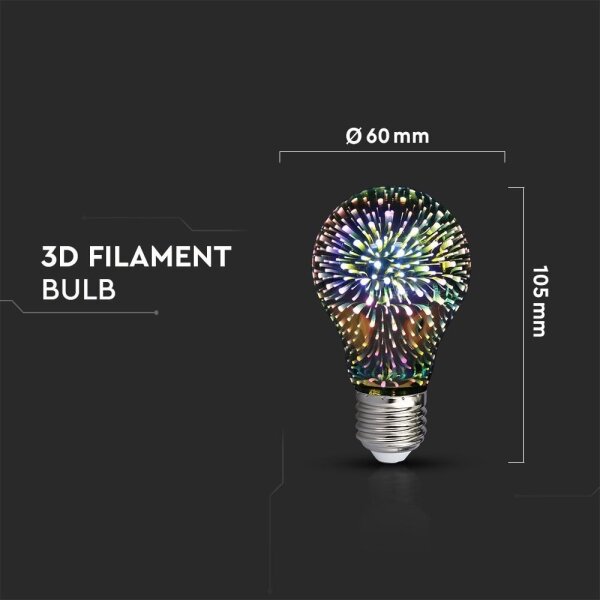 LED bec filament 3D A60 E27/3W/230V 3000K decorativă